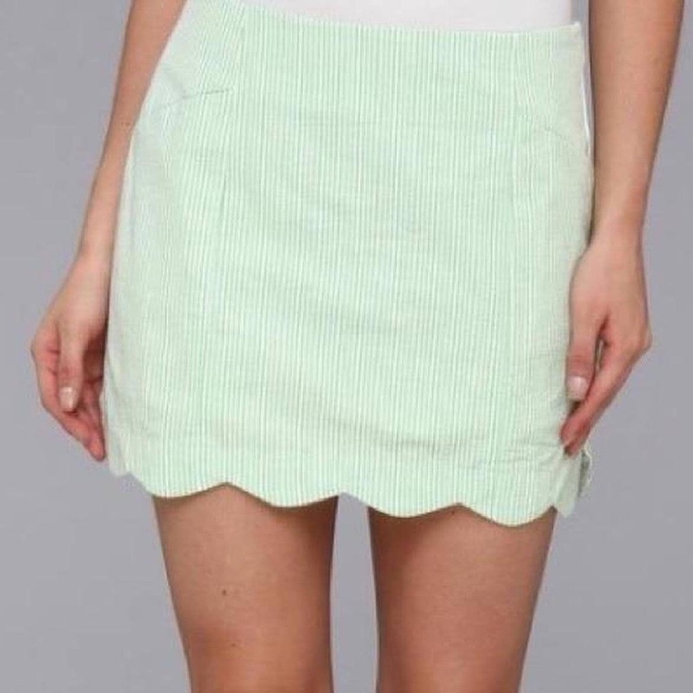 NWT Lilly Pulitzer Green Seersucker Scalloped Mini Skirt/Skort